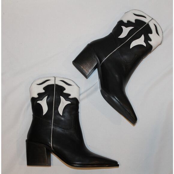 NEW 42 GOLD BARTLETT LEATHER WOMEN'S COWBOY‎ BOOTS BLACK WHITE SZ 6 - Picture 2 of 5
